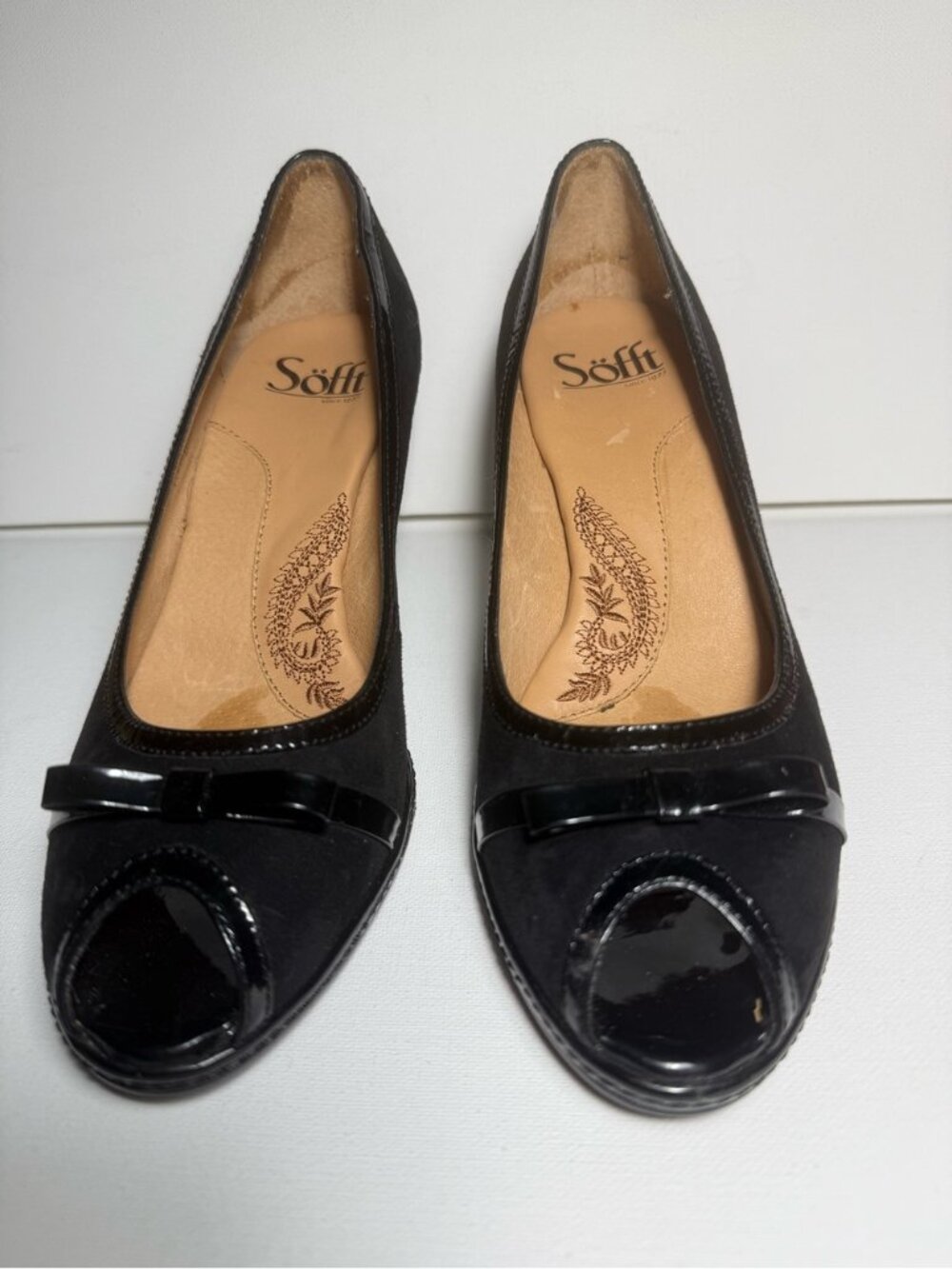 Sofft 1015421 Women Black Open Toe Bow Leather Heel Shoe Size 7.5 M GUC‎